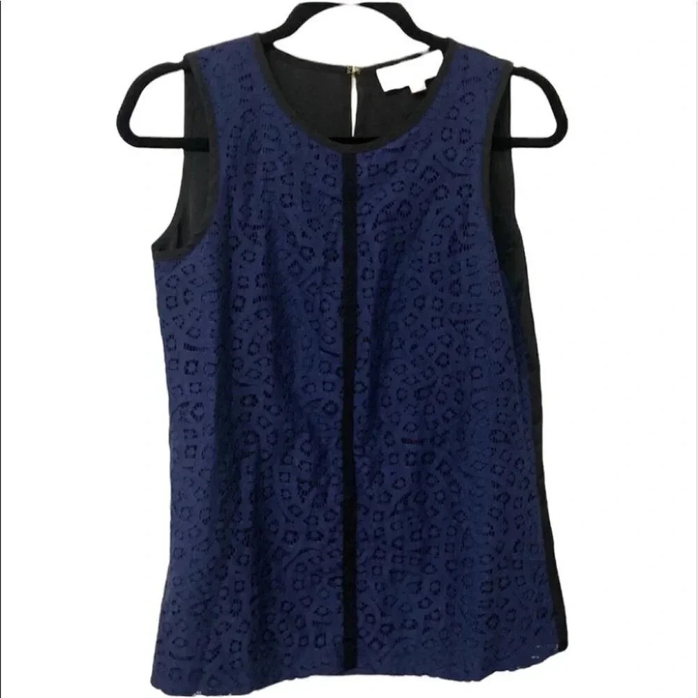 Loft Navy and Black Lace Front Overlay Top GUC Size XS